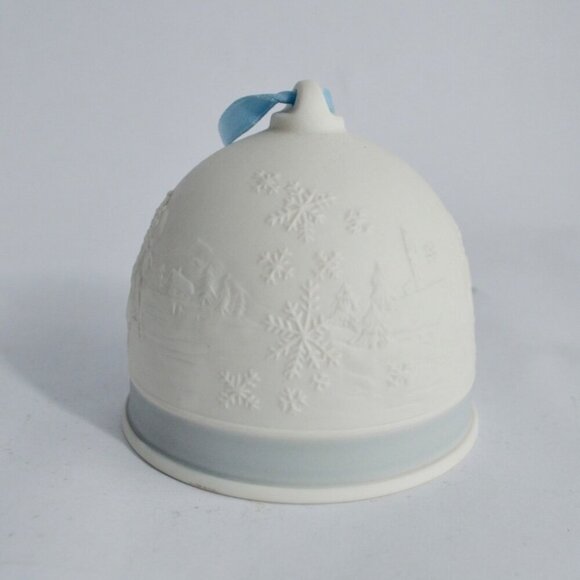 Lladro White Blue Embossed Bell Ceramic Ornament - Picture 2 of 4